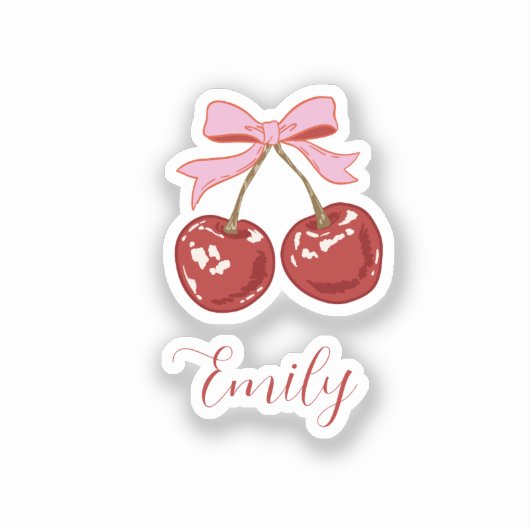  Personalized Coquette Cherry Bow Name シール (正面)