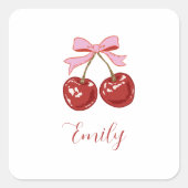  Personalized Coquette Cherry Bow Name スクエアシール (正面)
