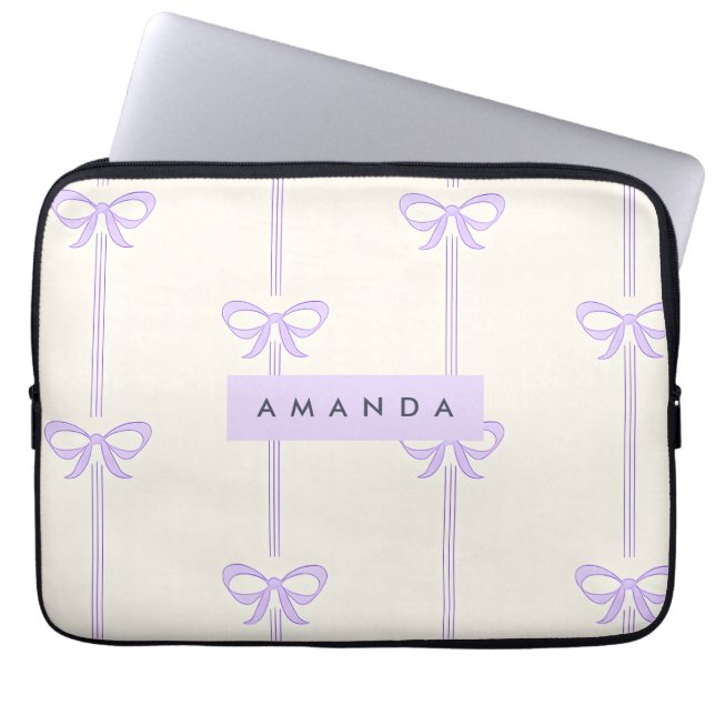 Personalized Coquette Pastel Lavender Bow Ribbon  ラップトップスリーブ (正面)