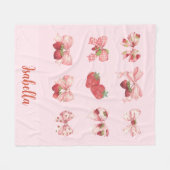 Personalized Coquette Strawberry & Bow  Fleece Bla フリースブランケット (正面(横))