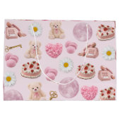 Personalized Coquette Teddy Bear Pink Aesthetic ラージペーパーバッグ (裏面)