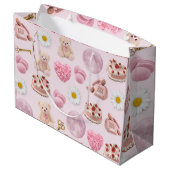 Personalized Coquette Teddy Bear Pink Aesthetic ラージペーパーバッグ (裏面アングル)