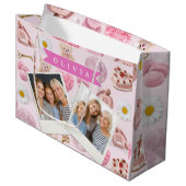 Personalized Coquette Teddy Bear Pink Aesthetic ラージペーパーバッグ (正面アングル)
