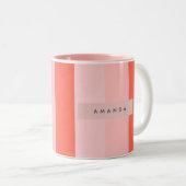 Personalized Coral & Pink Vertical Stripe Pattern ツートーンマグカップ (正面右)