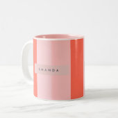 Personalized Coral & Pink Vertical Stripe Pattern ツートーンマグカップ (正面左)