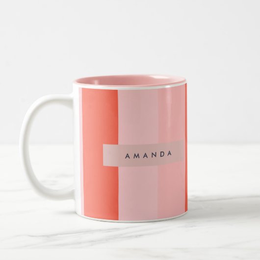 Personalized Coral & Pink Vertical Stripe Pattern ツートーンマグカップ (左)