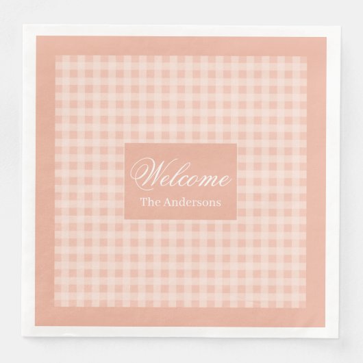 Personalized Coral Plaid Napkins Chic Table Style (正面)