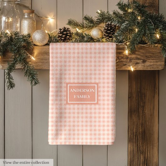 Personalized Coral Plaid Towel Chic Kitchen Style キッチンタオル
