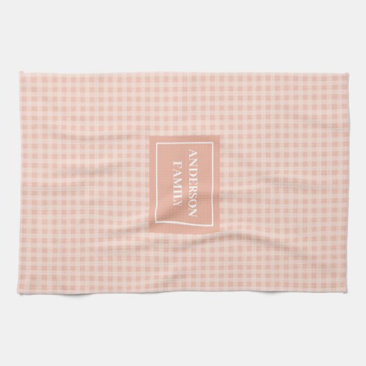Personalized Coral Plaid Towel Chic Kitchen Style キッチンタオル (横)