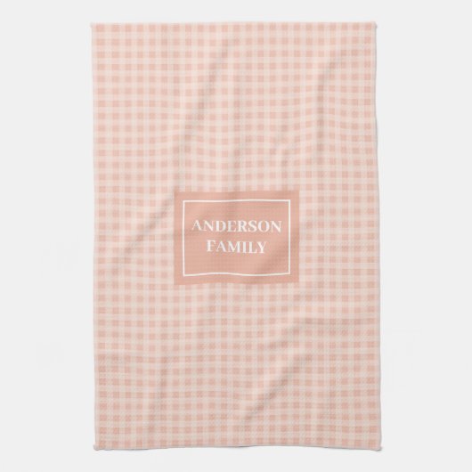 Personalized Coral Plaid Towel Chic Kitchen Style キッチンタオル (縦)