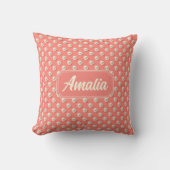 Personalized Coral Polka Dot Throw Pillow クッション (正面)