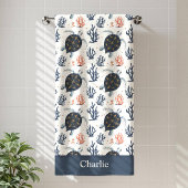 Personalized Coral Sea Turtle バスタオル