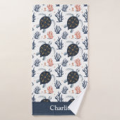 Personalized Coral Sea Turtle バスタオル (バスタオル)