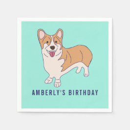 Personalized Corgi Dog Birthday Party Paper Napkin スタンダードカクテルナプキン