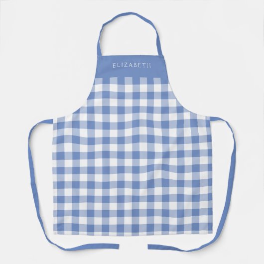 Personalized Cornflower Blue Gingham Check Pattern エプロン (正面)