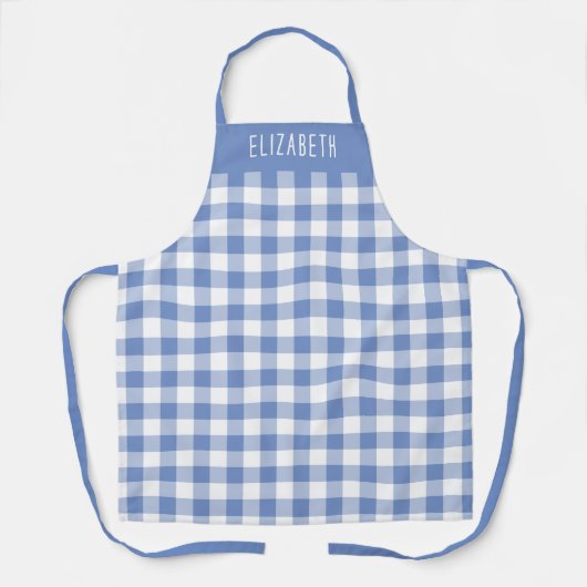 Personalized Cornflower Blue Gingham Check Pattern エプロン (正面)