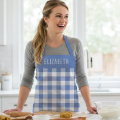 Personalized Cornflower Blue Gingham Check Pattern エプロン