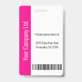 Personalized Corporate Employee ID Badge Hot Pink バッジ (裏面)