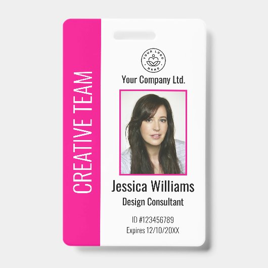 Personalized Corporate Employee ID Badge Hot Pink バッジ (正面)