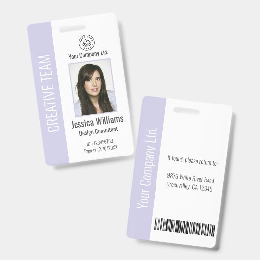 Personalized Corporate Employee ID Badge Lavender バッジ (正面&裏面)