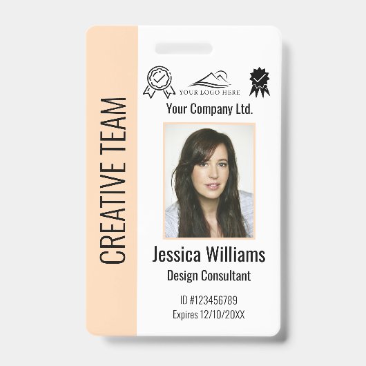 Personalized Corporate Employee ID Badge Peach バッジ (正面)