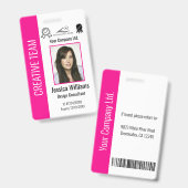 Personalized Corporate Employee ID Hot Pink バッジ (正面＆裏面)