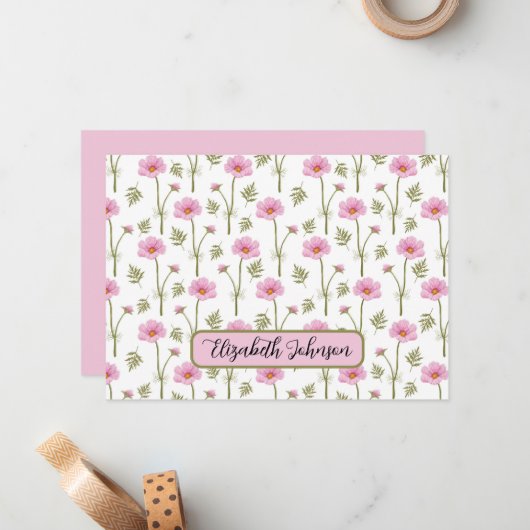 Personalized Cosmos Floral Botanical Note Card ノートカード (正面/裏面インサイチュ)