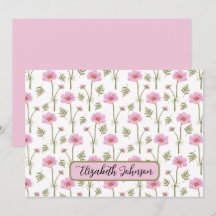 Personalized Cosmos Floral Botanical Note Card