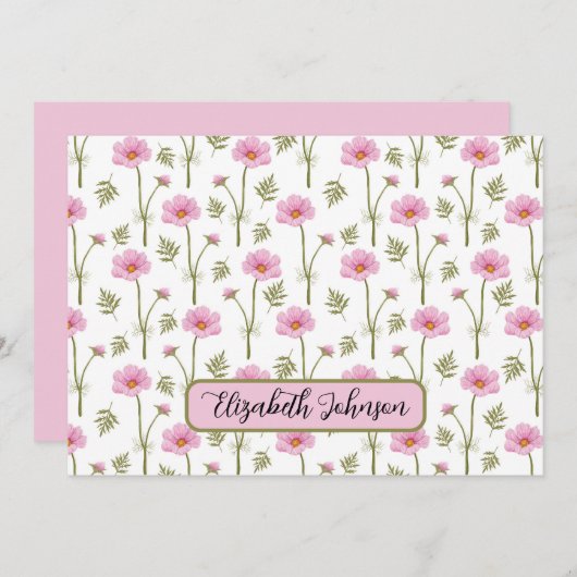 Personalized Cosmos Floral Botanical Note Card ノートカード (正面/裏面)