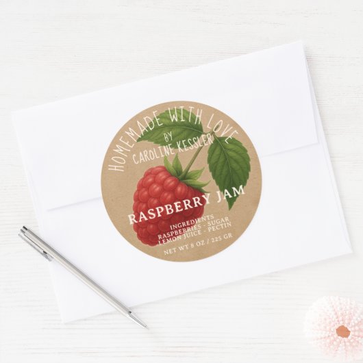 Personalized Country Farm Raspberry Jam Canning ラウンドシール (封筒)