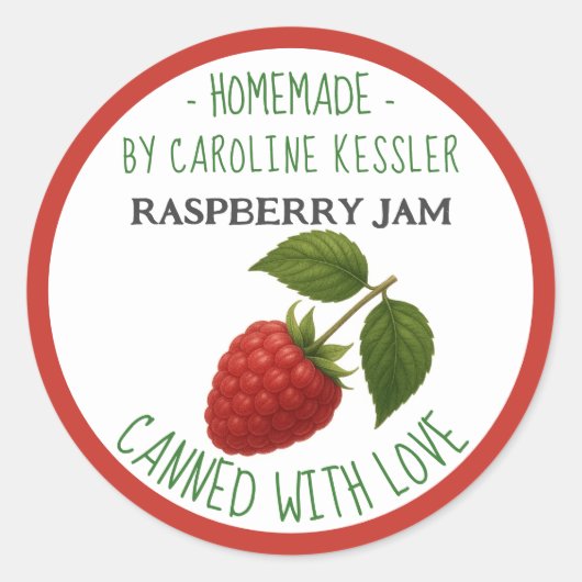 Personalized Country Farm Raspberry Jam Canning ラウンドシール (正面)