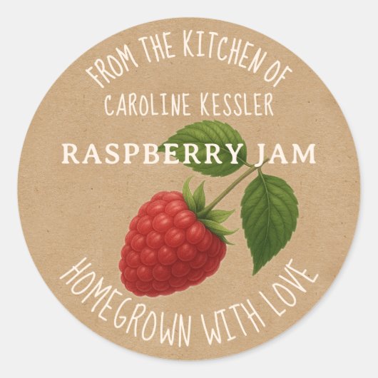 Personalized Country Farm Raspberry Jam Canning ラウンドシール (正面)