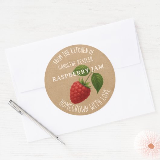 Personalized Country Farm Raspberry Jam Canning ラウンドシール (封筒)