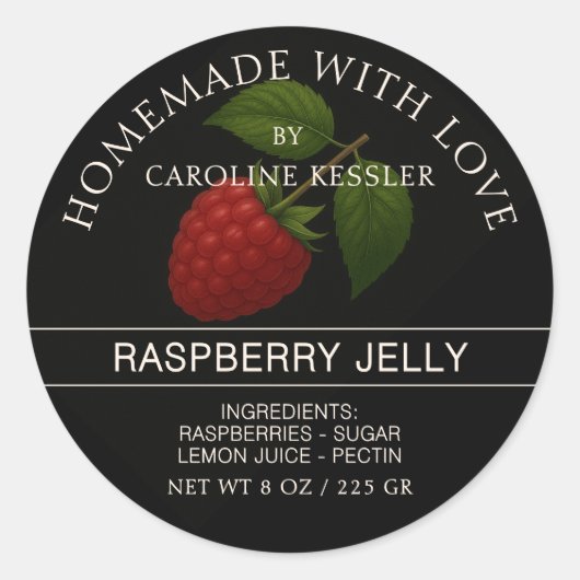Personalized Country Farm Raspberry Jam Canning ラウンドシール (正面)