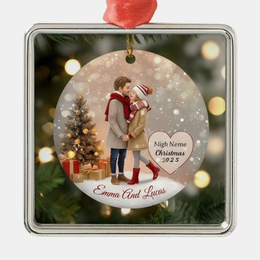 Personalized Couple Christmas Ornament – Custom Na メタルオーナメント (正面)
