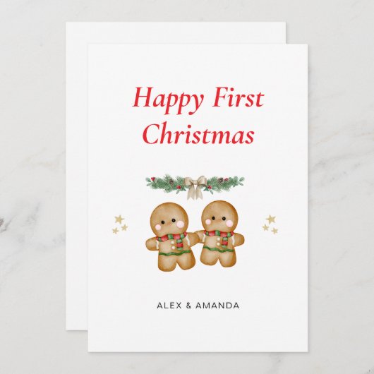 Personalized Couple First Christmas シーズンカード (正面/裏面)