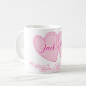 Personalized Couple Hearts Romantic Floral Name  コーヒーマグカップ (正面左)