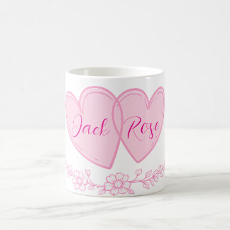 Personalized Couple Hearts Romantic Floral Name コーヒーマグカップ
