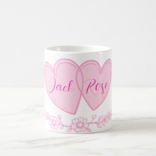 Personalized Couple Hearts Romantic Floral Name  コーヒーマグカップ (中央)