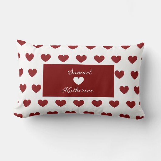 Personalized Couple Name Heart Pattern Valentine ランバークッション (正面)