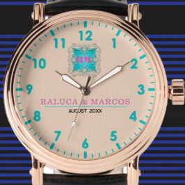 Personalized couple names elegant pink 腕時計