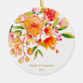 Personalized Couple Names Floral Orange Christmas セラミックオーナメント (正面)