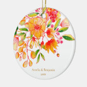 Personalized Couple Names Floral Orange Christmas セラミックオーナメント (左)
