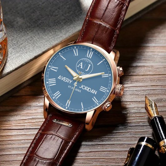 Personalized Couple Names Initials Monogram Navy 腕時計