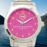 Personalized couple names monogram pink 腕時計<br><div class="desc">Personalized Custom Couple Watches can be engraved with initials, name or message. Click the “Customize Now“ button and follow the instructions to make this his and hers watches set the one and only for you. Please contact us if you need more details.It is Designed as a perfect love token for...</div>