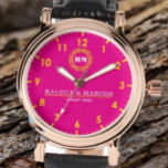 Personalized couple names monogram pink 腕時計<br><div class="desc">Couple Watches brilliant stylish and elegant couple watches, his and her love token. A timepiece of eternal love, full of blessings. 💕His and Her Adjustable Watch Strap: High-quality stainless steel material, comfortable to wear. Imported quartz movement, the battery life can reach 2-3 years, and the time display is accurate. 💕Romantic...</div>