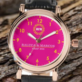 Personalized couple names monogram pink 腕時計