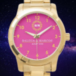 Personalized couple names monogram pink 腕時計<br><div class="desc">Couple Watches brilliant stylish and elegant couple watches, his and her love token. A timepiece of eternal love, full of blessings. 💕His and Her Adjustable Watch Strap: High-quality stainless steel material, comfortable to wear. Imported quartz movement, the battery life can reach 2-3 years, and the time display is accurate. 💕Romantic...</div>