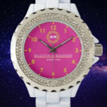 Personalized couple names monogram pink and yellow 腕時計<br><div class="desc">Custom Personalized Watch with his & her initials and date, this custom watch is a sweet anniversary gift to celebrate a milestone occasion for a couple. It makes a meaningful gift for a special day. Personalized Watch Wedding Gift for Groom, Watch For Groom, Anniversary Gift for Men, Groom Gift From...</div>