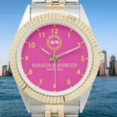 Personalized couple names monogram pink and yellow 腕時計